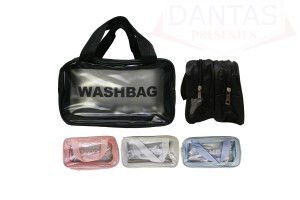 Bolsa Necessarie Transparente WashBag Impermeável Com Alça 26cm 2 ziper - Dantas