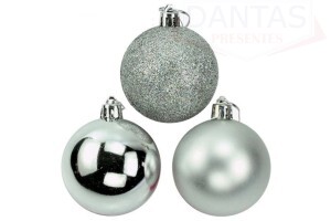 Bola Mista Fosca Lisa Glitter 7cm Prata com 6 Peças - Rio Master