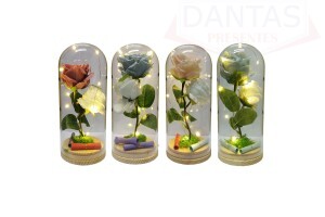 Enfeite de mesa tipo capsula liminosa com flor 22cm