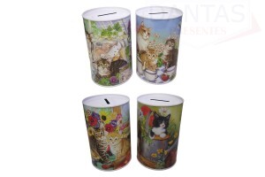 Cofre de metal redondo estampa de gato - 12,5cm - Dantas
