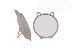 ESPELHO DE MESA REDONDO PP FLUFFY ROSA 15CM
