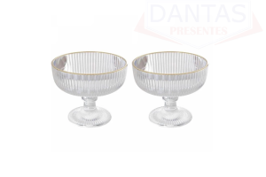 CJ 2 TAÇAS DE VIDRO PARA SOBREMESA COM FIO DE OURO LINES 320ML