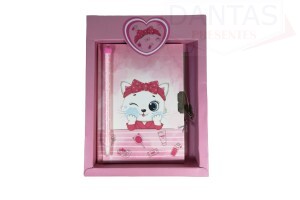 Diario com Caneta e Cadeado Gatinha 14x19cm