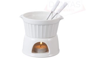 Conjunto de Fondue de Porcelana Classic Branco 400ml 4 peças - Lyor